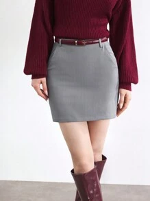 BizChic Szara Mini Spódnica, Eleganckie Biurowe/Dojazdowe Ubranie Dla Kobiet, Odpowiednie Na Nowy Rok, Randkę, Wiosnę/Lato