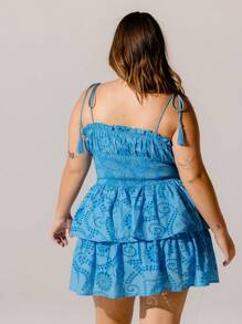 Aralina Curve Cut Out Blue Lace Tiered Lace-Up Ruffled Holiday Dress
