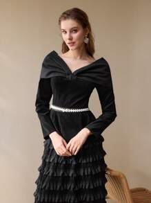 MOTF PREMIUM V NECK PEPLUM TOP - Black - View 1