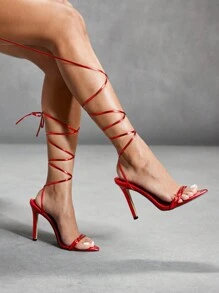 CUCCOO SZL Minimalistyczne modne sandały na cienkim pasku z kryształkami na obcasie, uniwersalne sandały na wysokim obcasie do noszenia na ulicy na Walentynki