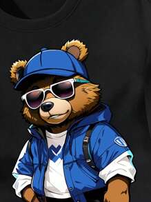 SHEIN 青少年男孩休闲图案印花短袖 T 恤，适合夏季 - 黑色 - 查看 3