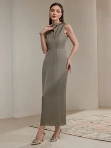 Veilorie 女式秋季纯色落肩长袖超长开衫和高领长裙优雅 2 件套 2 件套 朴素