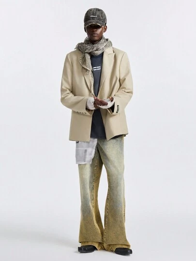 NEON BLANC Men's Street Fashion Linen-Color Slim Fit Woven Long Sleeve Blazer, For Fall Winter