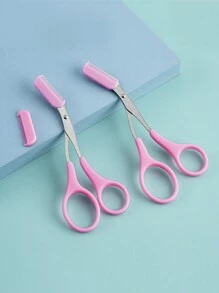 SHEIN 1 件升级版男女通用眉毛剪梳，更坚固更锋利，新版辅助眉梳剪刀，男女皆宜，完美的眉毛修剪工具，可更好地控制长度，修剪眉毛，家庭美容小工具，带迷你梳子的剪刀 - 粉色 - 查看 6