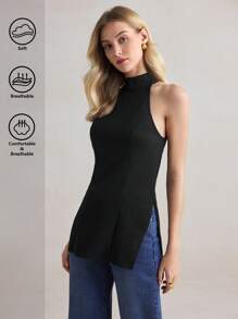 BizChic Women's Neck Halter Top, Elegant Office Commuter , Suitable For New Year, Date, Spring/Summer - Black - View 2