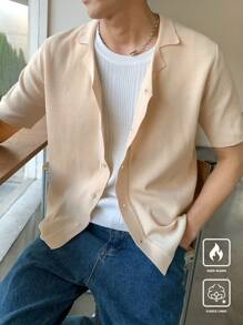 Manfinity CasualKnits Áo sơ mi dệt kim màu trơn cài nút phía trước dành cho nam, tay ngắn - Nhiều màu - Xem 3