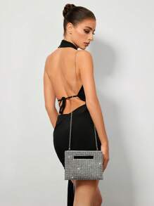 SHEIN BAE Square Rhinestone Decor Minimalist Casual Everyday Handbag Valentines - Silver - View 6