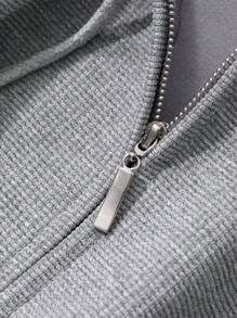 DAZY Áo nỉ trùm đầu tay dài màu trơn khóa kéo phía trước dành cho nam, trang phục thường ngày, trang phục mùa thu, khóa kéo 1/4 dành cho nam - Màu be - Xem 8