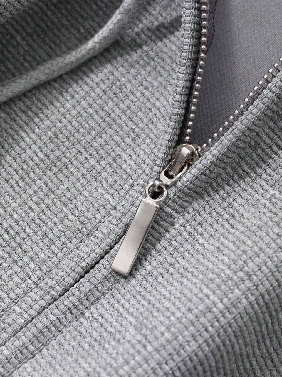 Men's Solid Color Front Zipper Long Sleeve Minimalist Hooded Sweatshirt, Casual Everyday Wear,Fall Clothes Quarter Zip Men