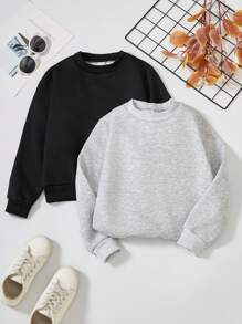 SHEIN 2pcs Tween Boy Casual Fleece Sweatshirt Set - Multicolor - View 1