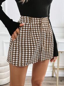 SHEIN Clasi Pantalones cortos de mujer sencillos y casuales con bolsillos en diseño de pata de gallo