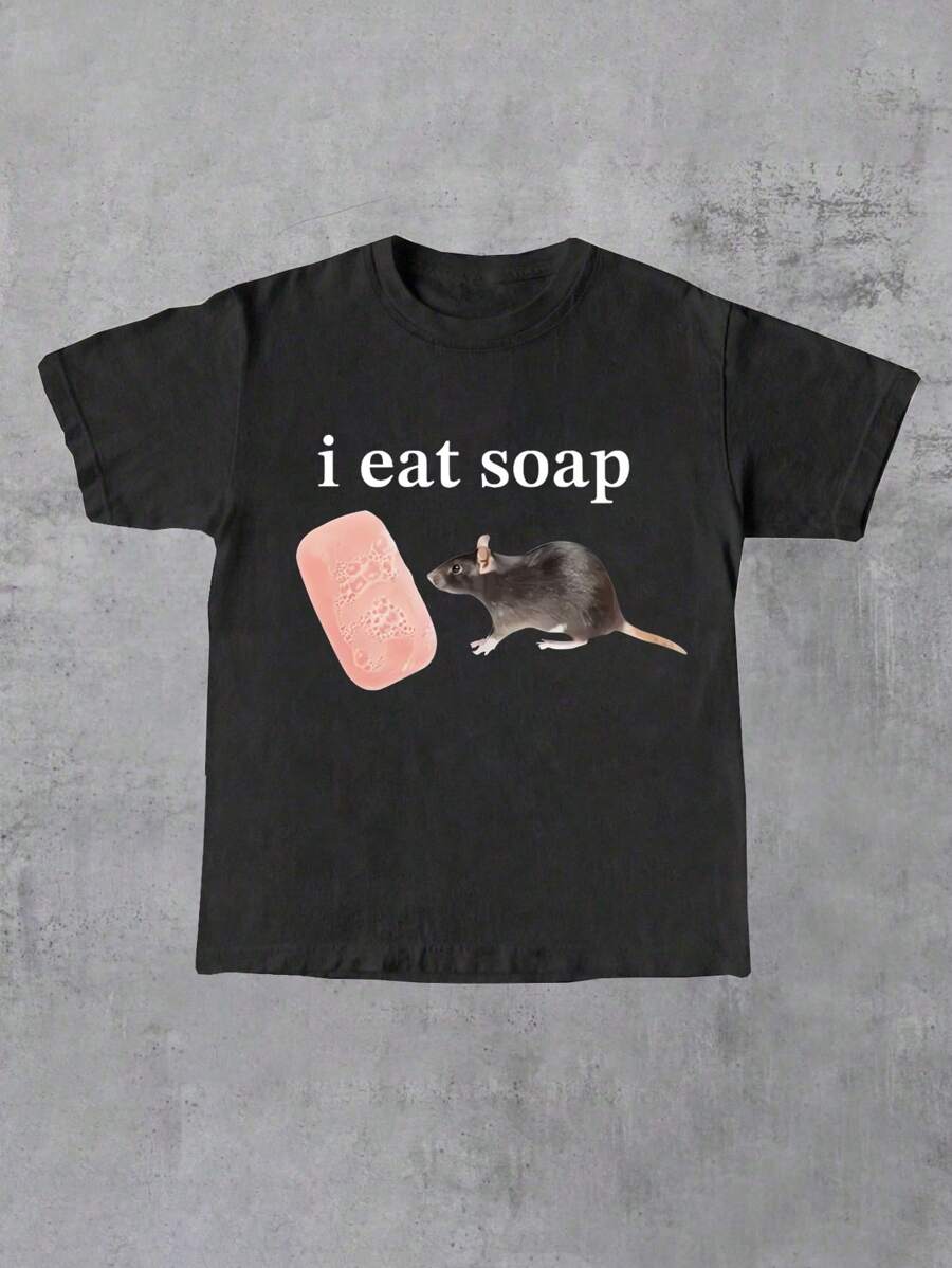 Glimmora 有趣的“我吃肥皂”图案女式 T 恤 - 黑色 - 查看 1