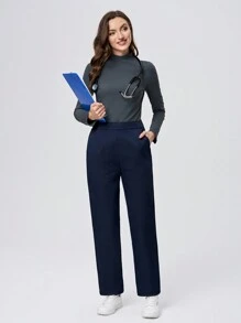 TaskEZ Straight Leg Multi Pocket Women's /Nursing Scrub Uniform Pants - Royal Blue - View 3