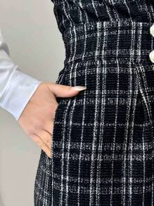 Elenzga Mono de pierna ancha para mujer con decoración de botones de perla y bolsillos