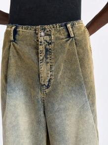 NEON BLANC Men's Street Fashion Loose Fit Long Wide-Leg Ribbed Jeans - Yellow - View 4