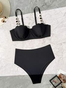 European & American Style Beaded Chain Sexy Bikini Set For Beach & Spa Summer - Black - View 5