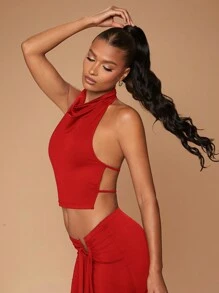 Hauture Top casual sencillo de halter de unicolor para uso diario