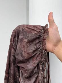 SHEIN EZwear Plus Floral Print Ruched Bust Frill Trim Mesh Cami Dress, Summer,Beach Dress Sundress,Holiday Outfits Boho