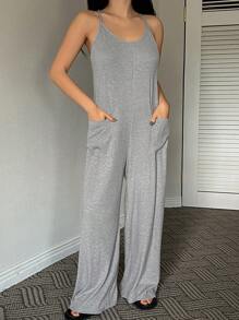 DAZY Mono de punto acanalado de pernera ancha, cómodo ropa de estar en casa