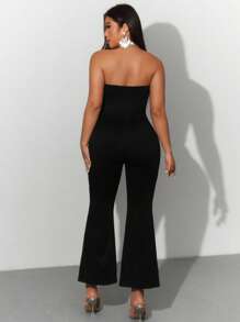 SHEIN Allurite Plus Size Women Hollow Out Sleeveless Sexy Fitted Jumpsuit For Spring & Summer,Valentine - Black - View 2