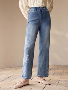 MOTF PREMIUM FLORAL EMBROIDERED STRAIGHT LEG JEANS,SPRING/SUMMER