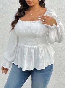 SHEIN Frenchy Áo sơ mi babydoll viền bèo nhún cỡ lớn - trắng - Xem 5