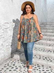 SHEIN CURVE+ Plus Size Women Tie Dye Printed Casual Cami Top For Summer, Independence Day, National Flag Print - Multicolor - View 8