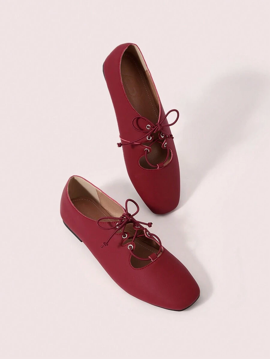 CUCCOO DOLLMOD Bailarinas planas tipo Mary Jane para mujer con punta redonda, suela suave y cómoda, y correa elástica - Burdeos - Ver 1