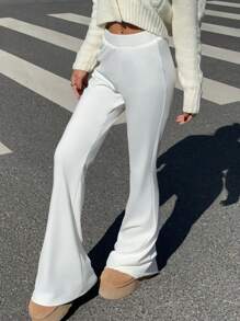 SHEIN Unity New Stretchy Knit Flare Hem White Professional Sport Yoga Leggings For Women Fall Cloth For Women - White - View 6