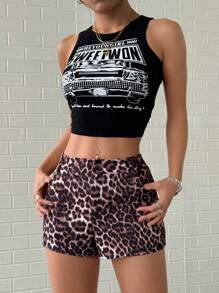 StreetHx Shorts de talle alto con estampado de leopardo para mujeres