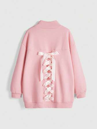 Betsydoodles Cute & Stylish Loose Fit Ribbon Detail Women Sweatshirt