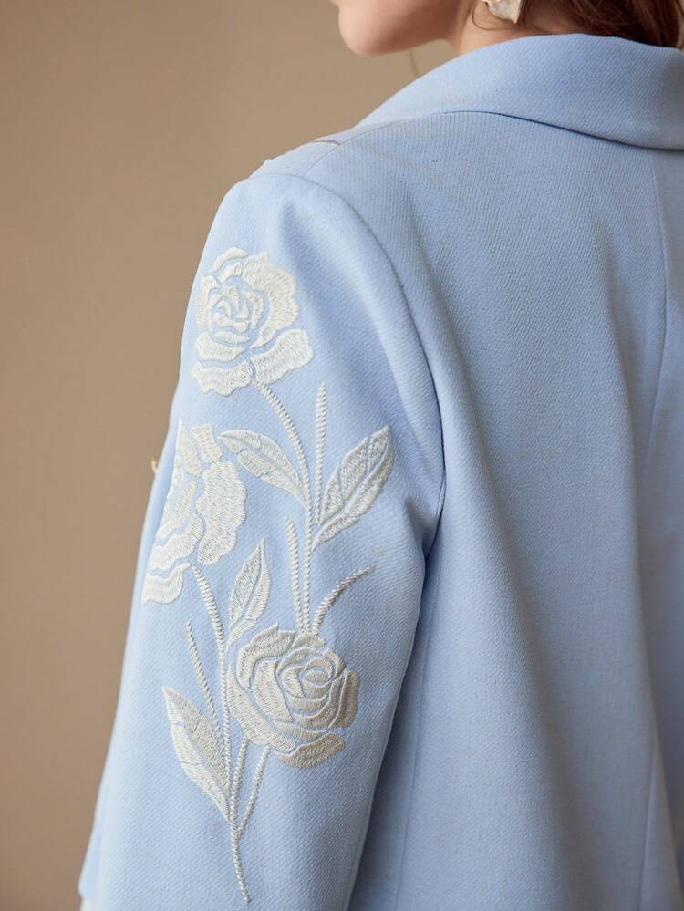 FLORAL EMBROIDERY DOUBLE BREASTED BLAZER,SPRING/SUMMER