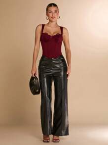 SHEIN BAE Burgundy Lace Panel Underwire Seamless Crop Top Bra