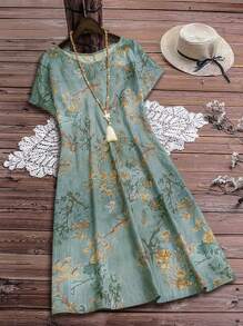 Rusticease Vestido casual holgado con cuello redondo y manga corta, estampado, para uso diario, tallas grandes, para el verano