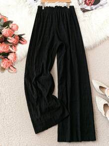 SHEIN LUNE Plus Paperbag Waist Knot Front Wide Leg Pants