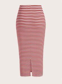 SHEIN EZwear 女士红白条纹加大码铅笔裙 - 紅白色 - 查看 2