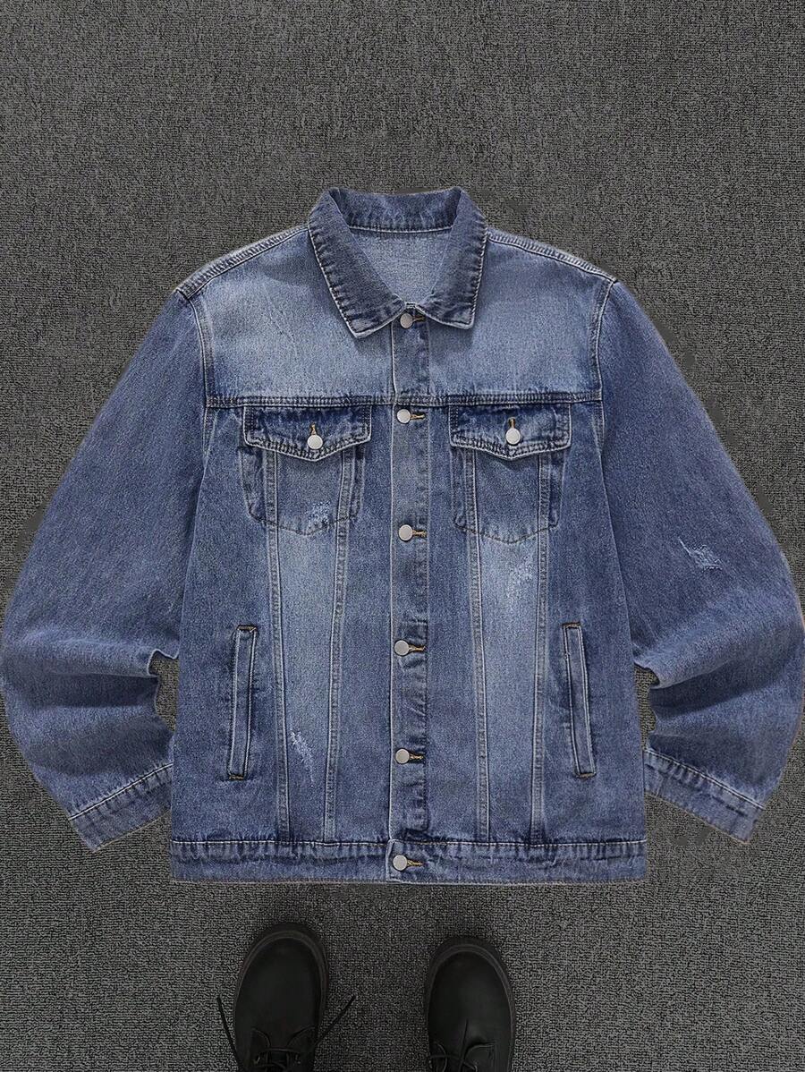 Manfinity Hypemode Men's Light Blue Loose Casual Denim Jacket - Light Wash - View 1