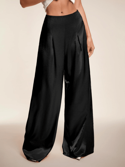Glamine Women's Satin Wide Leg Pants, Shiny & Comfortable, Versatile, Black Wide Leg Parts, Black High Waisted Parts Fall Cloth For Women