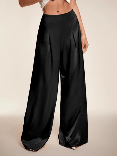 Glamine 女士缎面阔腿裤，闪亮舒适，百搭