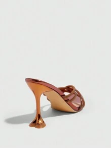 CUCCOO SZL 女士尖头细高跟凉鞋，配心形复古金色水钻带，时尚春季派对/夜间外出高跟鞋 - 銅色 - 查看 4