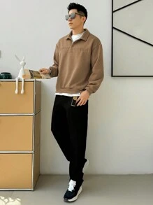 DAZY Men Letter Polo Drop Shoulder Sweatshirt
