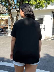 SHEIN EZwear Plus Lace Up Front Tee - Black - View 2