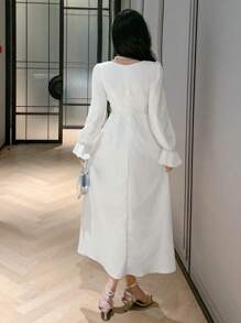 DAZY Women's Elegant Long Dress, Suitable For Party/Banquet, Spring/Fall Prom Dress,Ruffle Long Sleeve Dress - White - View 7