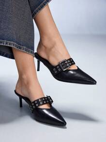 Cuccoo CUCCOO GRLICON Women's High Heel Black Punk Style Open Toe Shoes, Suitable For Night Out Chic Stylish Look, Dating Night Outfit Valentine's Day