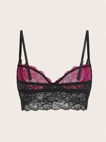 SHEIN ICON Contrast Color Double Layer Lace Cup Bow Decorated Sexy Lingerie Bralette - Hot Pink - View 2