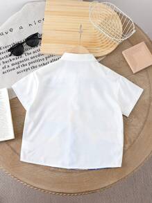 Young Boy Cartoon Character Letter Print Short Sleeve Single Breasted Casual Shirt