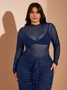 SHEIN BAE Bộ đồ liền thân lưới đen xuyên thấu cỡ lớn cho nữ Bộ đồ liền thân một mảnh màu đen Bộ đồ liền thân cỡ lớn Bộ đồ liền thân cong Bộ đồ liền thân buổi hòa nhạc Trang phục Giáng sinh cho phụ nữ Bộ đồ liền thân thường ngày và bó sát Bộ đồ liền thân Sxy Plus Bộ đồ liền thân dài tay Bộ đồ liền thân cổ lọ Plus Bộ đồ liền thân trong suốt Trang phục công sở cho phụ nữ - Màu xanh hải quân - Xem 9