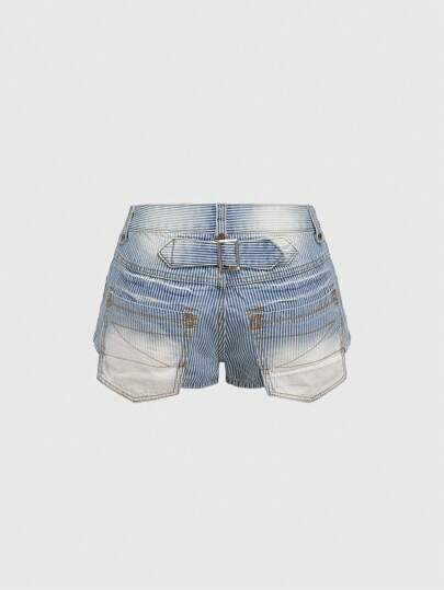Vintage Striped Washed Denim Shorts