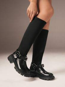 CUCCOO GRLICON Bốt cao đến đầu gối phong cách Punk Y2K dành cho nữ, phù hợp cho trang phục Halloween, Giáng sinh, tiệc tùng - màu đen - Xem 8