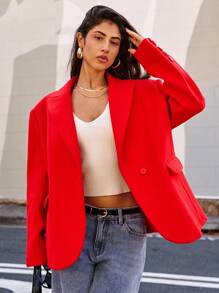 Forever 21 女士秋冬领口红色长袖外套，保暖高街时尚西装外套 - 紅色 - 查看 5